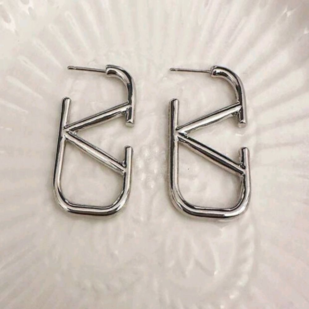 Designer Inspired V-Shaped Silver Earrings